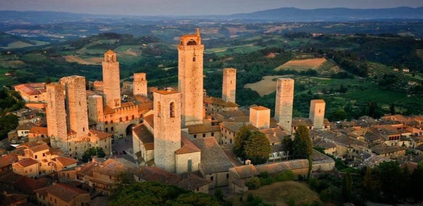 Dozens of towers showen in San Gimignano "city of beautiful towers" 