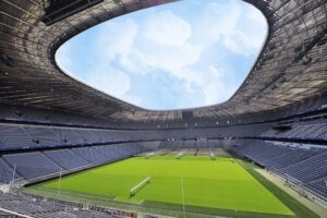 green grass and eliptical shape of Allianze arena Stadium