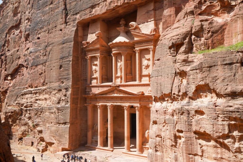 Jordan Petra  3 meter high rock walls carvings of greek coloumns